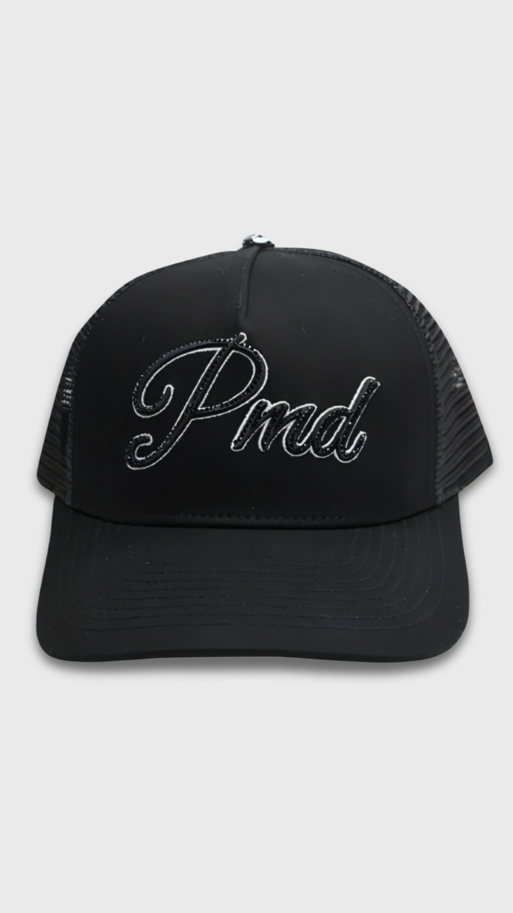 PMD Script Logo Rhinestone Trucker Hat